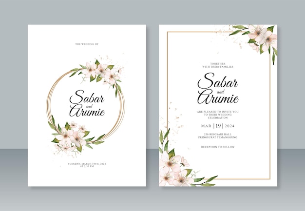 Wedding invitation template with watercolor flower