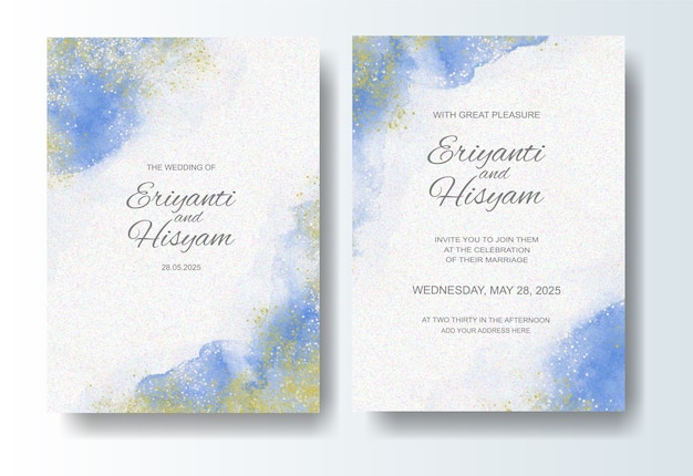 Wedding invitation template with watercolor   splash