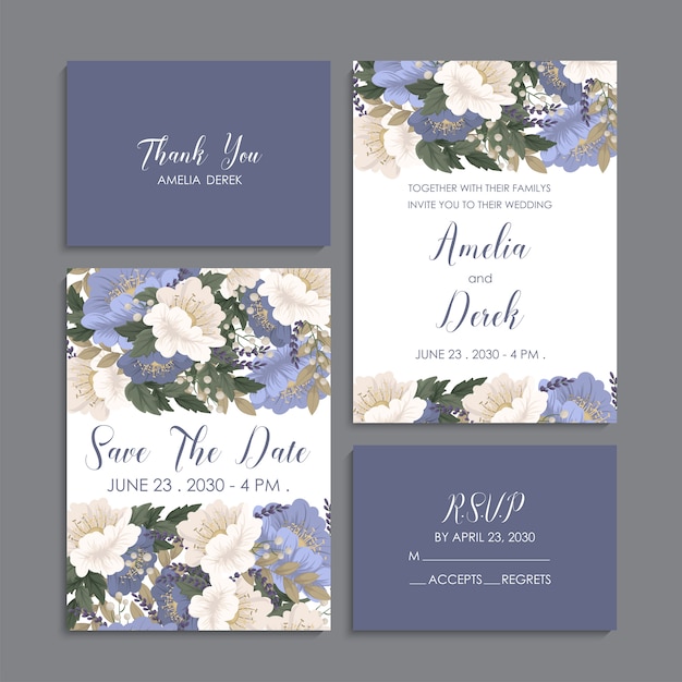 Wedding invitation, thank you card, save the date cards.