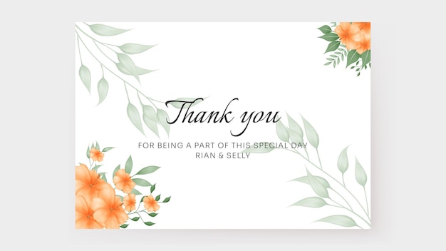 Wedding invitation, thank you card with watercolor orange flower