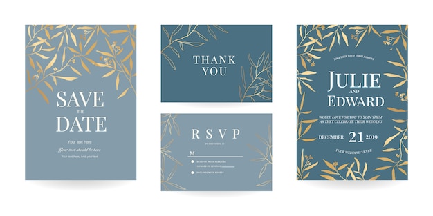 Wedding invitation,Thank you and RSVP card Vector