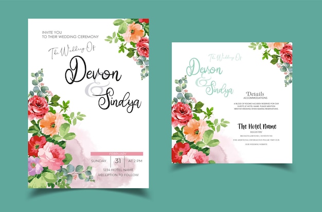 A wedding invitation for a wedding with flowers and greenery.