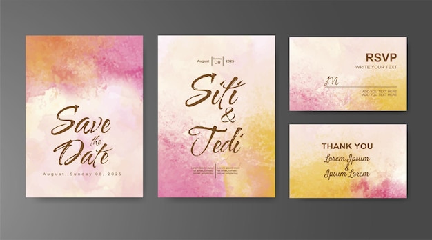 Wedding invitation with abstract watercolor background