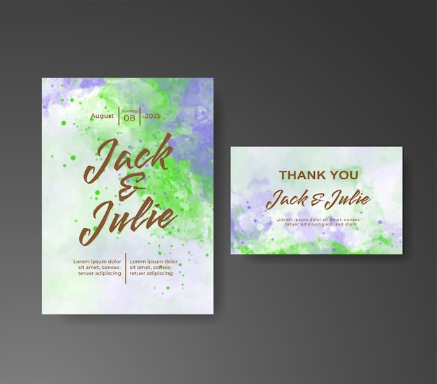 Wedding invitation with abstract watercolor background