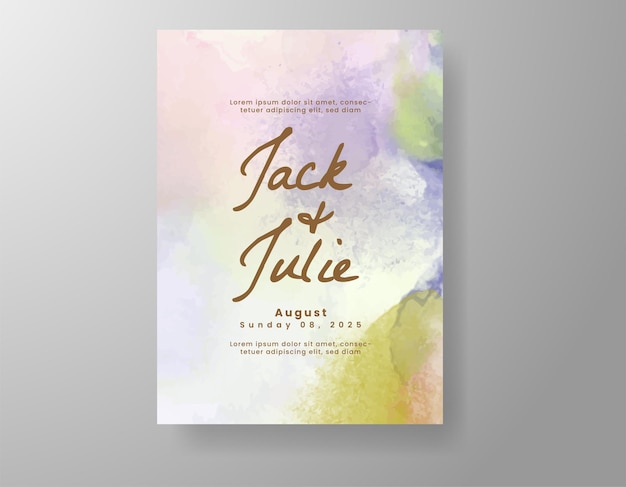 Vector wedding invitation with abstract watercolor background