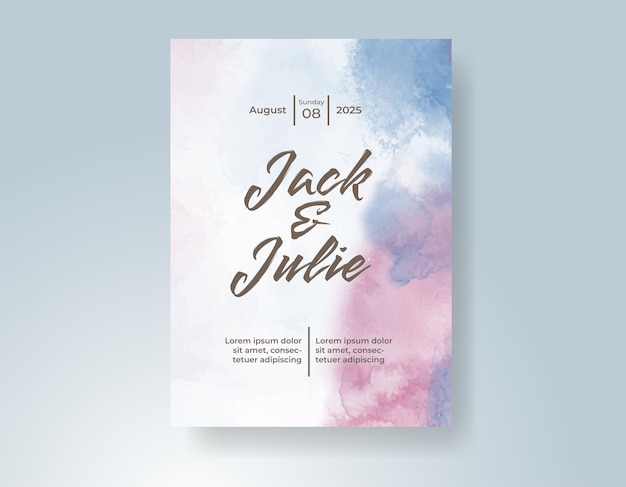 Vector wedding invitation with abstract watercolor background