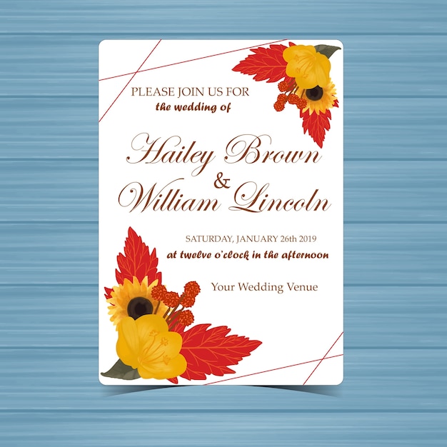 Wedding Invitation with Autumn Floral Frame