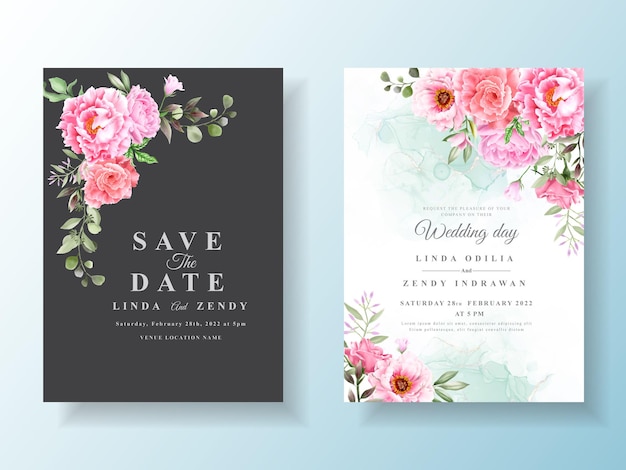 Wedding invitation with beautiful floral watercolor