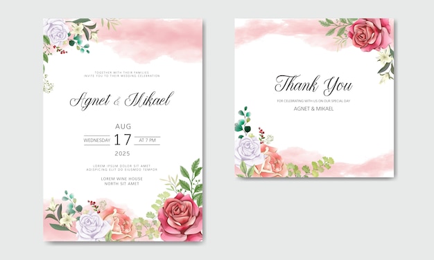 Wedding invitation with beautiful flowers