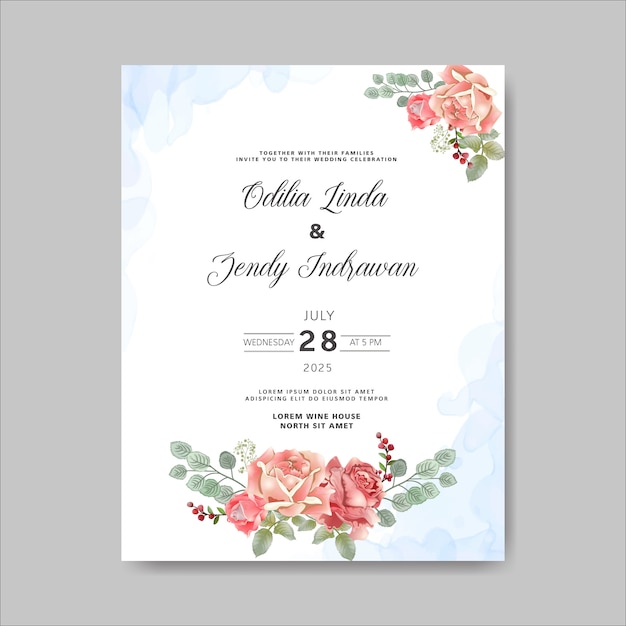 Wedding invitation with beautiful flowers