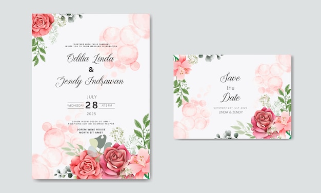 wedding invitation with beautiful and romantic flower templates