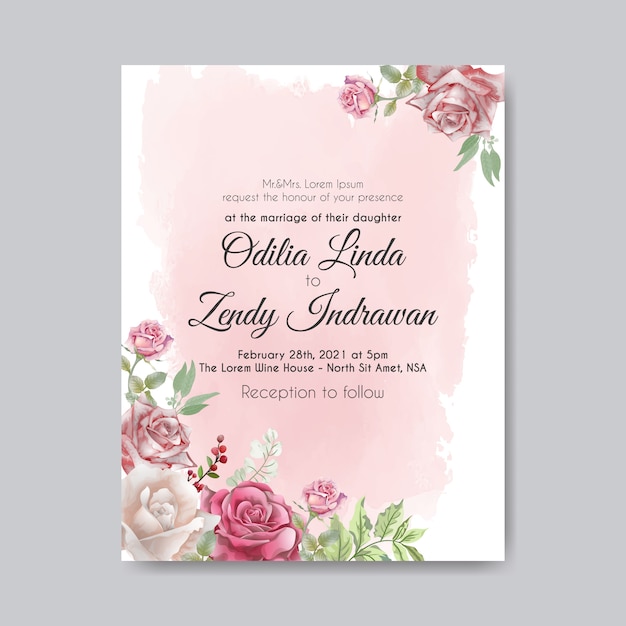 Wedding invitation with beautiful and romantic flower templates