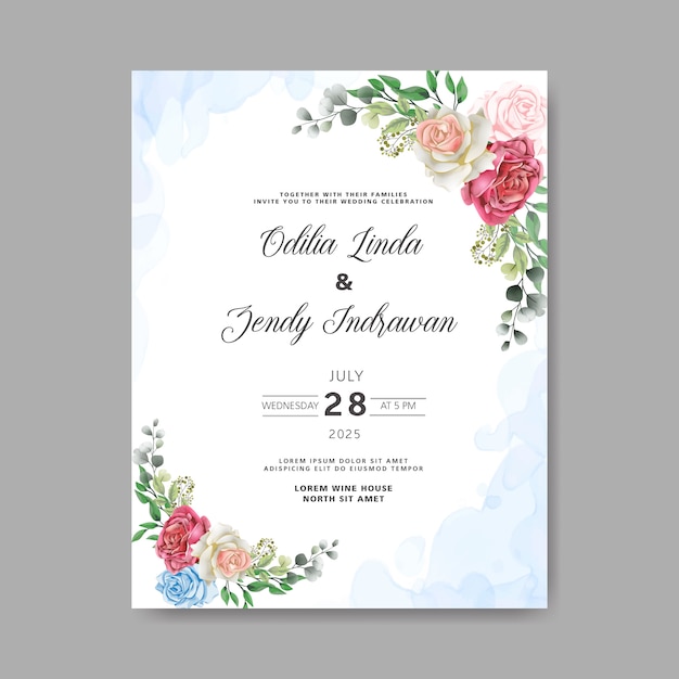 Wedding invitation with beautiful and romantic flowers