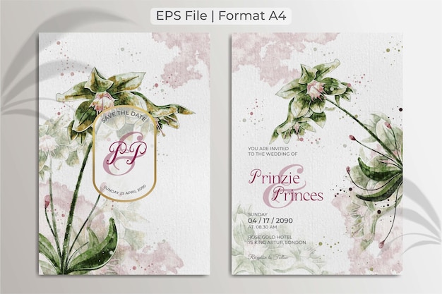 Wedding invitation with beautiful watercolor flowers