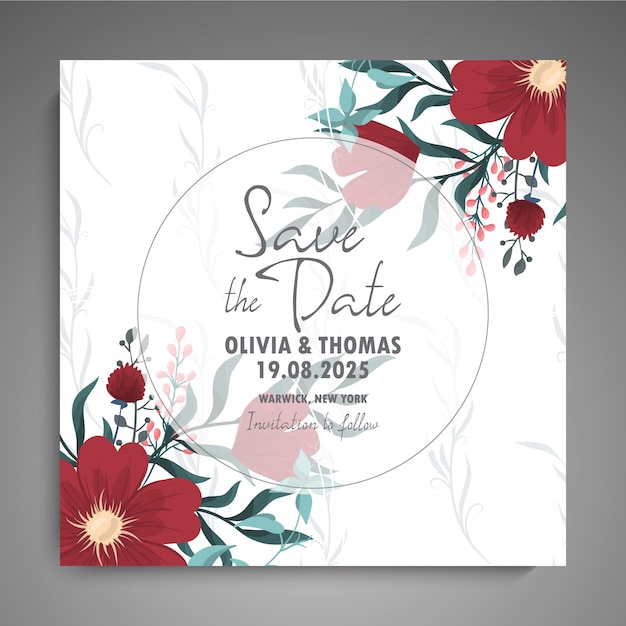 Wedding invitation with colorful flower.