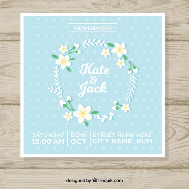 Vector wedding invitation with crown of jasmine