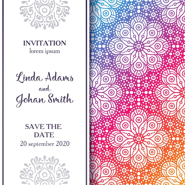 Vector wedding invitation with elegant mandala background