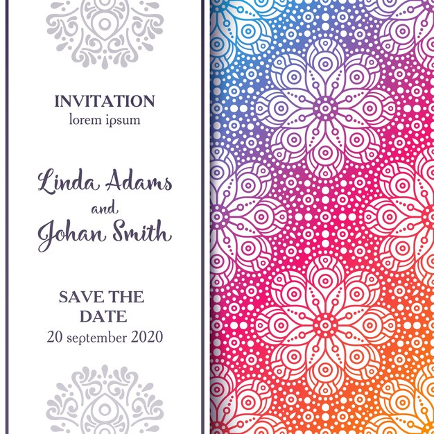 Vector wedding invitation with elegant mandala background