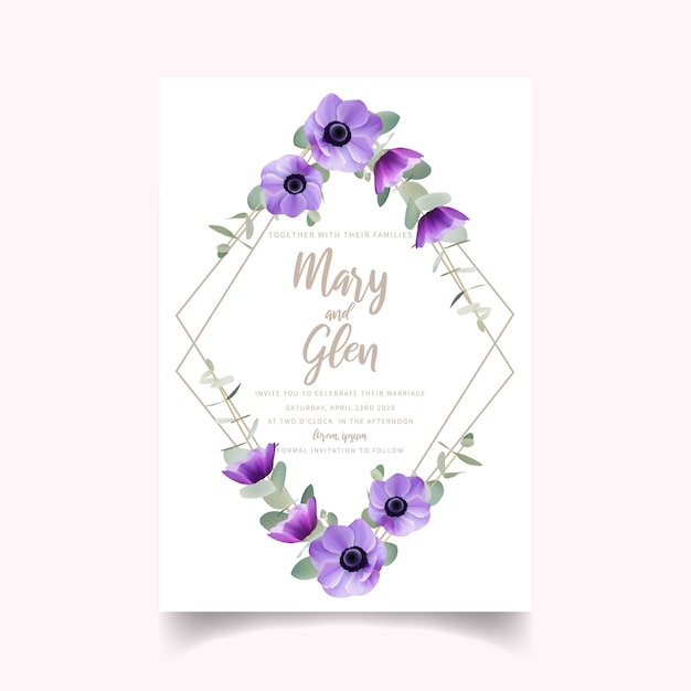 Wedding invitation with floral anemone flowers