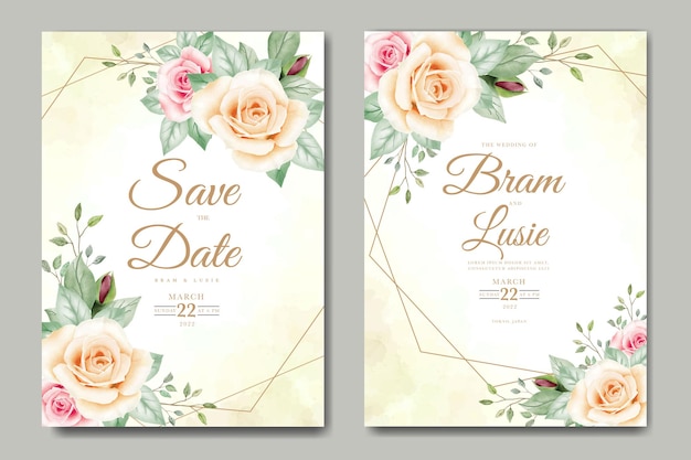 wedding invitation with floral leaves watercolor