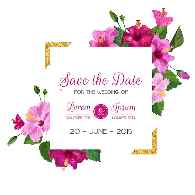 Wedding Invitation with Flowers. Save the Date Card