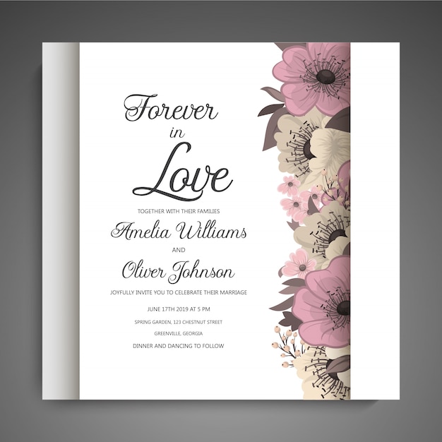 Wedding invitation with hand drown flower