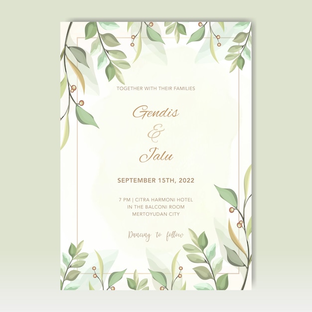 wedding invitation with leaves vector