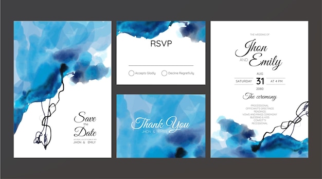 Wedding invitation with mountain view watercolor background