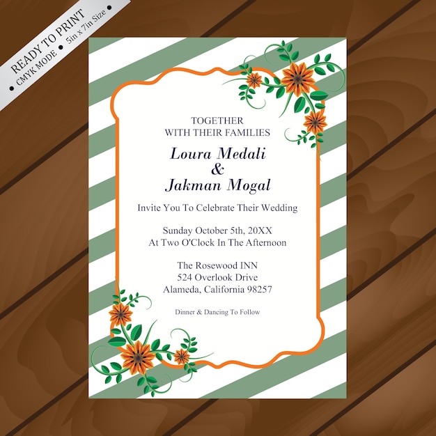 wedding invitation with realistic floral 