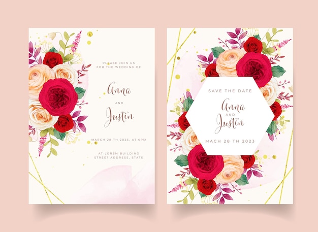 Wedding invitation with red roses flowers