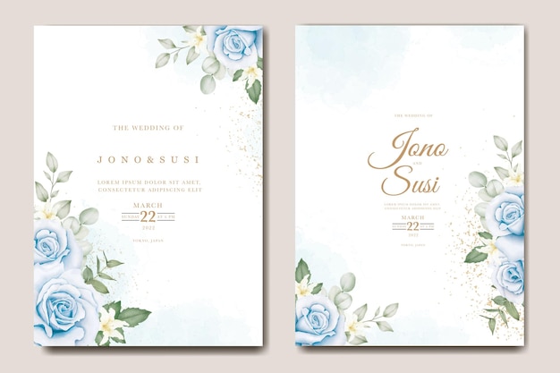 Wedding invitation with rose and leaf navy blue