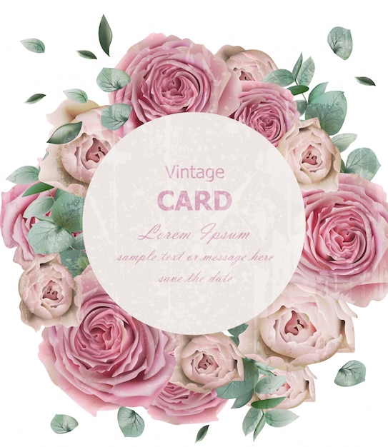 Vector wedding invitation with roses wreath