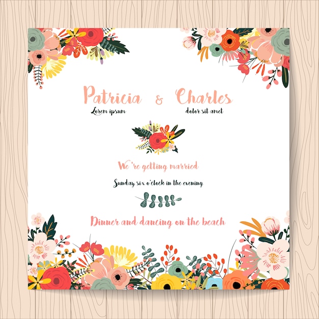 Wedding invitation with tropical flowers