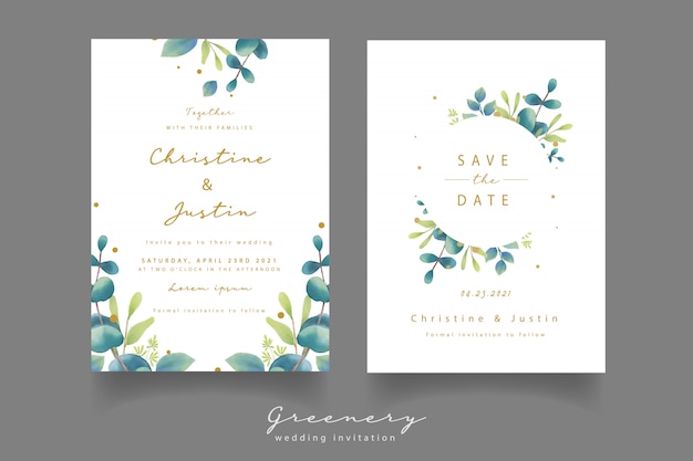 wedding invitation with watercolor eucalyptus leaves