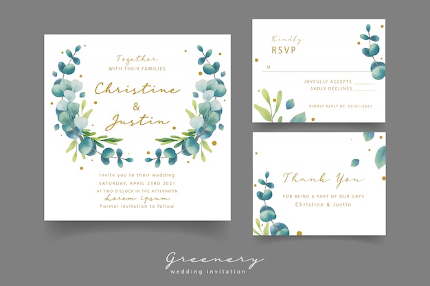 wedding invitation with watercolor eucalyptus leaves