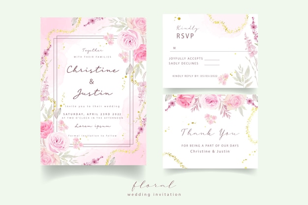 Wedding invitation with watercolor roses