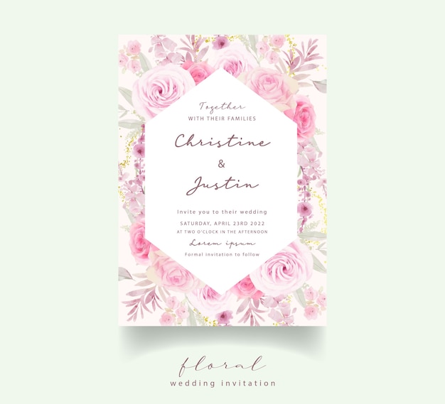 Wedding invitation with watercolor roses