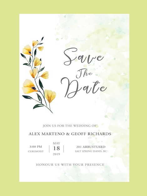 Vector a wedding invitation with yellow flowers and the date of the wedding