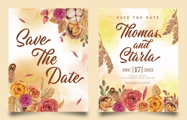 wedding invitations template watercolor flower with alcohol ink background