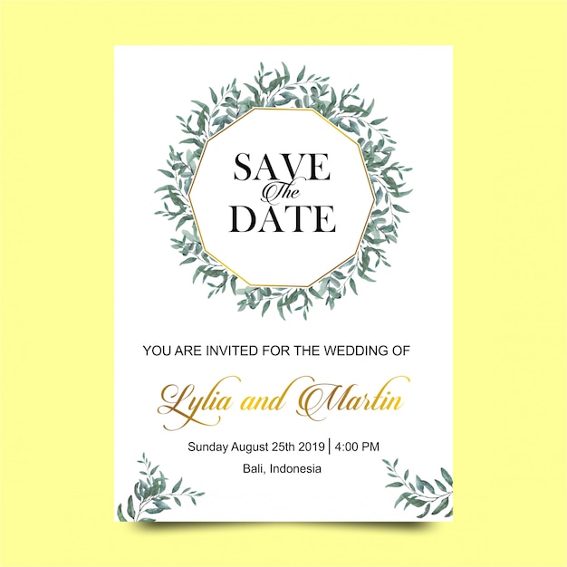 wedding invitations with watercolor style leaves