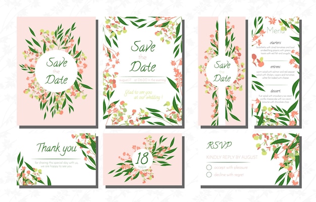 Wedding invite templates rustic collection with floral frames