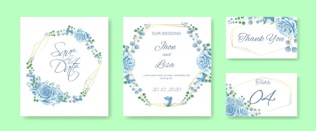 Wedding invtation card set with blue rose