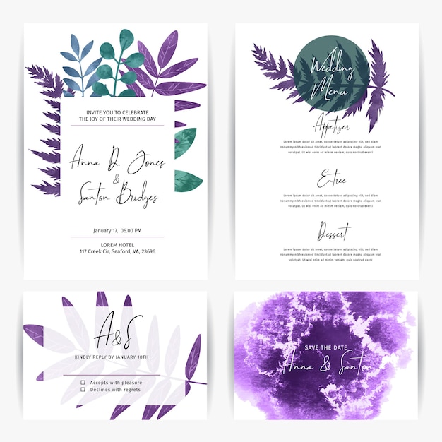 Wedding kit templates cards with florals