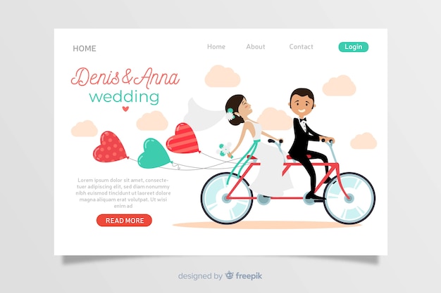 Wedding landing page flat design