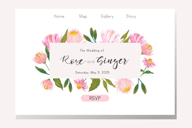 Wedding landing page with pink floral