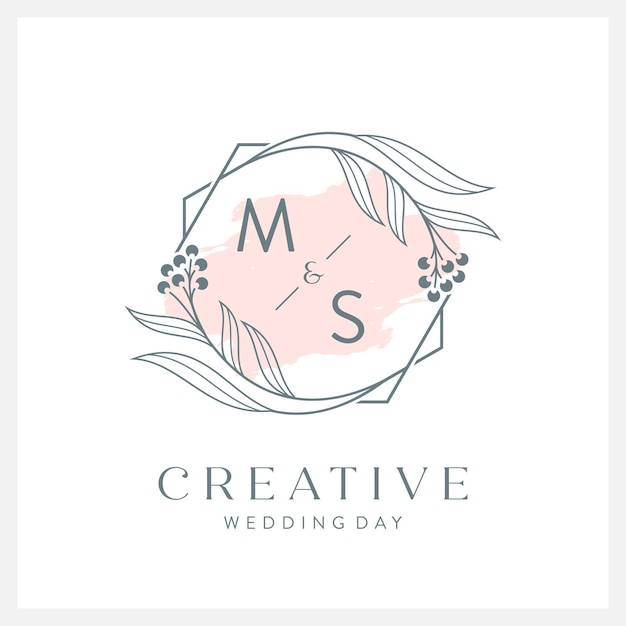 Wedding logo initial M and S with beautiful watercolor