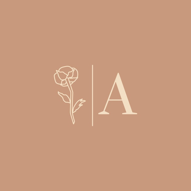 Wedding logos in minimal trendy style. Liner floral labels and badges with letter A - Vector Icon, Sticker, Stamp, Tag with Cotton Flower for wedding salon and bridal shop dresses