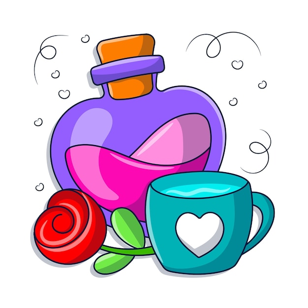 Vector wedding love potion clipart with colored hand drawn doodle style