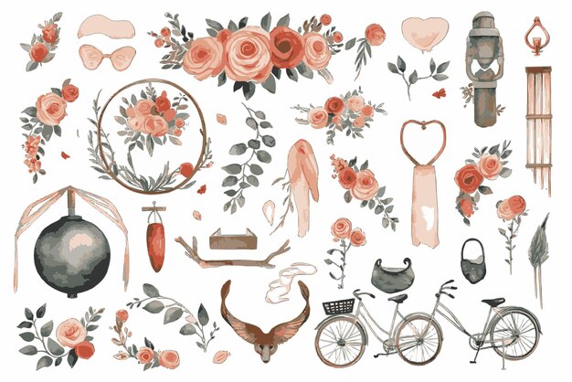 Vector wedding marrying engagement decoration icons set vector illustration ai generative