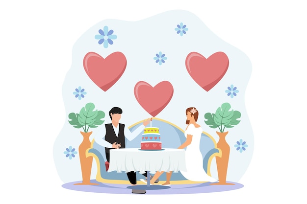 Vector wedding party flat design illustration